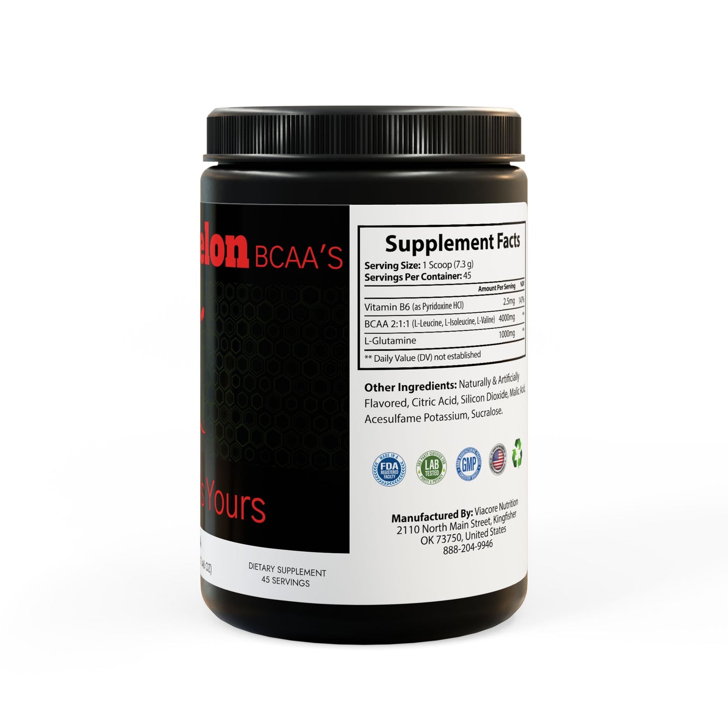 Legaci X BCAA Supplement, Watermelon (325g, 11.46oz, 45 servings)