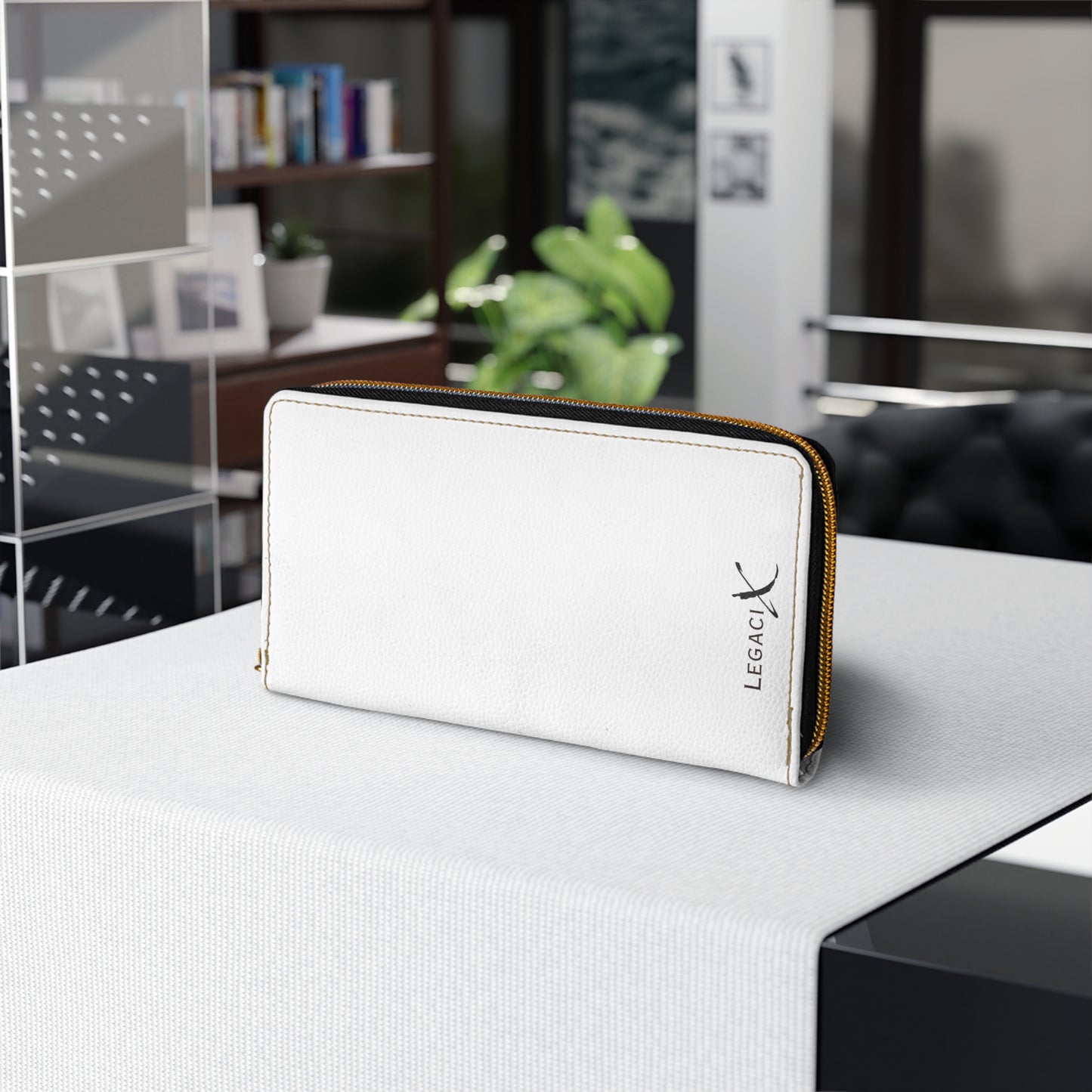 Legaci X Stylish White Zipper Wallet with Gold Accent - Perfect for Everyday Use and Special Occasions