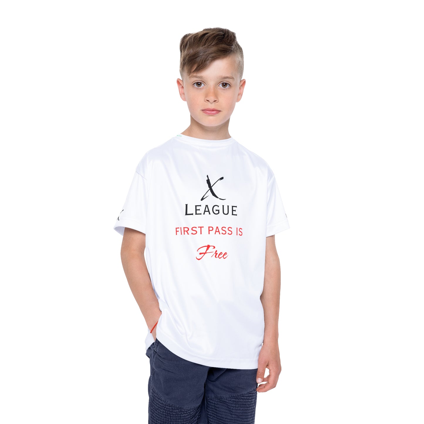 Legaci X League Youth Sports Jersey - "First Pass is Free"